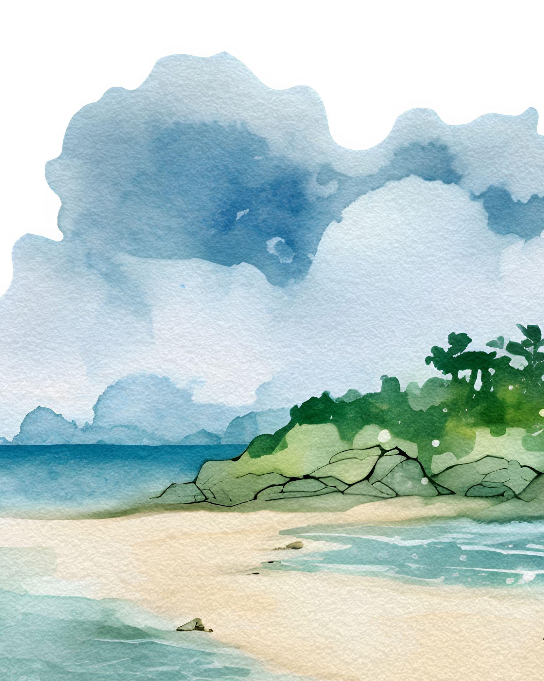 保罗高更号画册中的海岛水彩插画